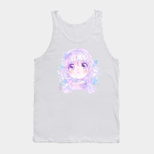 Hydrangea Girl - Cute Kawaii Anime Original Character Watercolor Art Tank Top